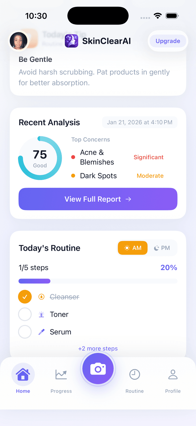 SkinClearAI App Home Screen
